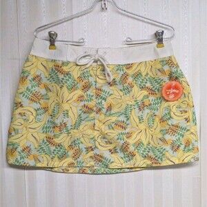 NEW Verona Mini Skirt Large Swim Coverup Tropical Print Botanical Y2K 90s Yellow